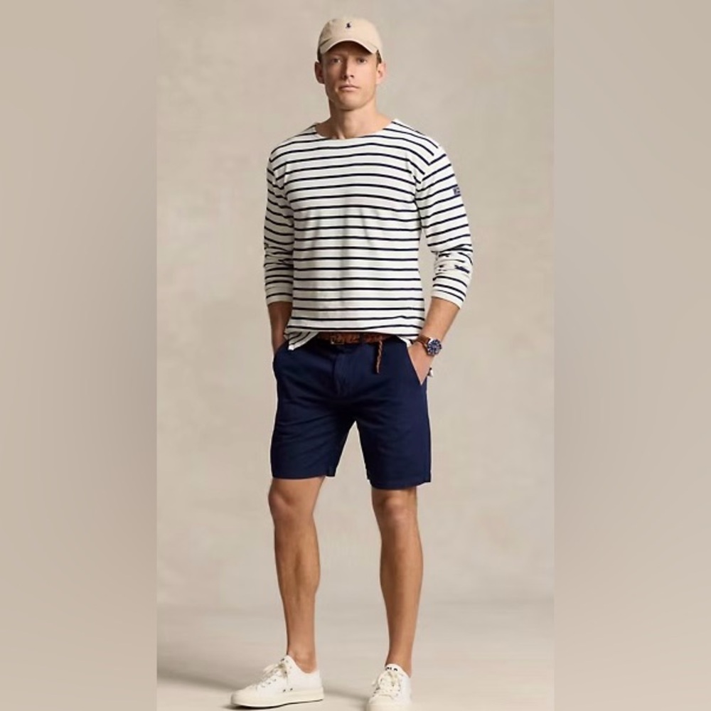NWT Polo Ralph Lauren Cotton Stretch Classic Fit Chino Shorts Navy, Sz 38